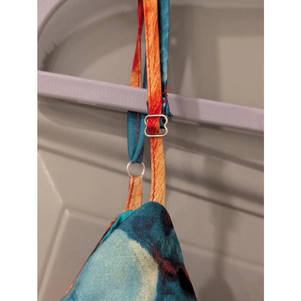 Women's NOVALUXE Small Red Blue Abstract Tiered Ruffle Maxi Dress - Picture 8 of 14